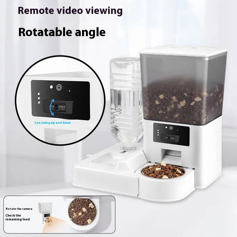 Smart pet feeder with stainless steel bowl and video monitoring camera