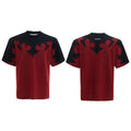 Men's grey loose fit cotton t-shirt with burnt flower stitching and rhinestone detail on the chest.