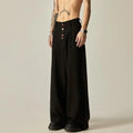 Men's vertical tube wide-leg trousers in solid black colour with micro-elastic waistband
