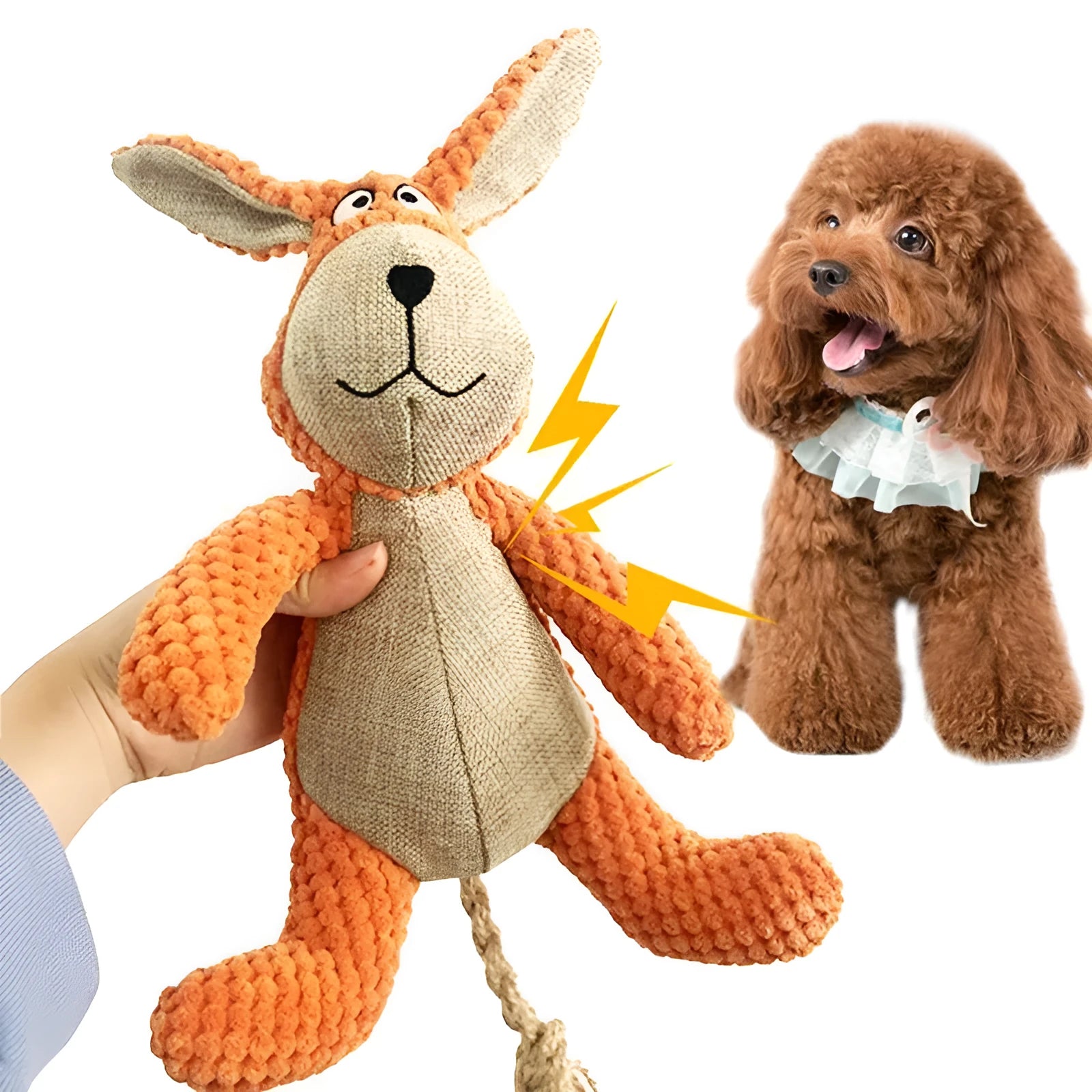 Squeaky dog plush chew toy in animal shape for dental cleaning and play