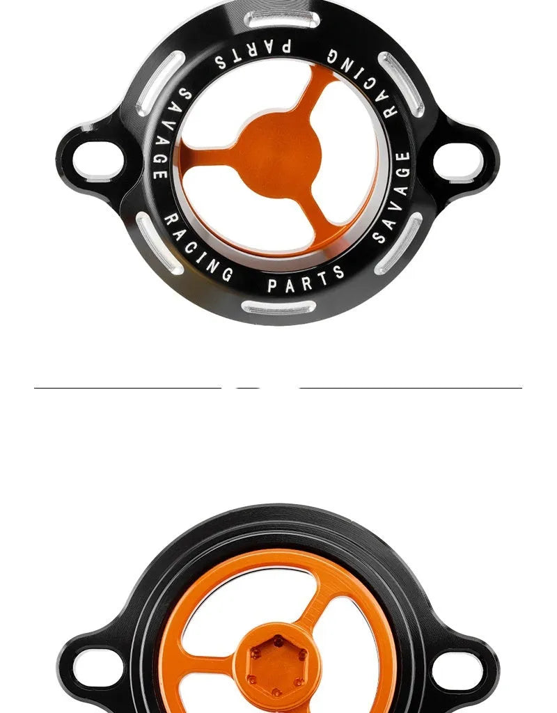 Clear aluminium oil filter cover for KTM Duke motorcycle engines