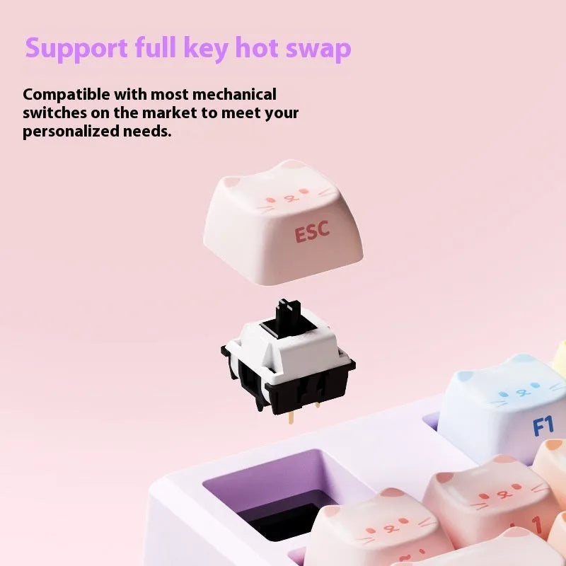 MG108B Coloured Sugar Cat Bluetooth mechanical keyboard with 108 keys and colourful design.