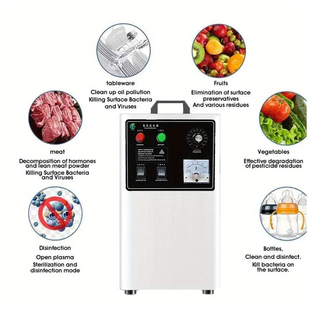 Stainless steel and white ozone generator for fruits and vegetables with 20g/h output.