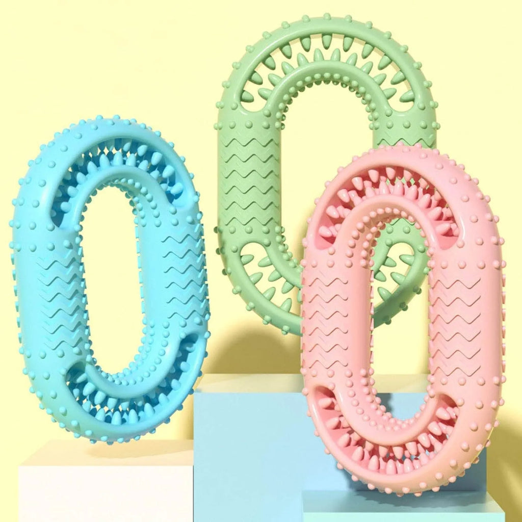 Blue O-ring shaped dog chew toy for aggressive chewers and dental plaque reduction