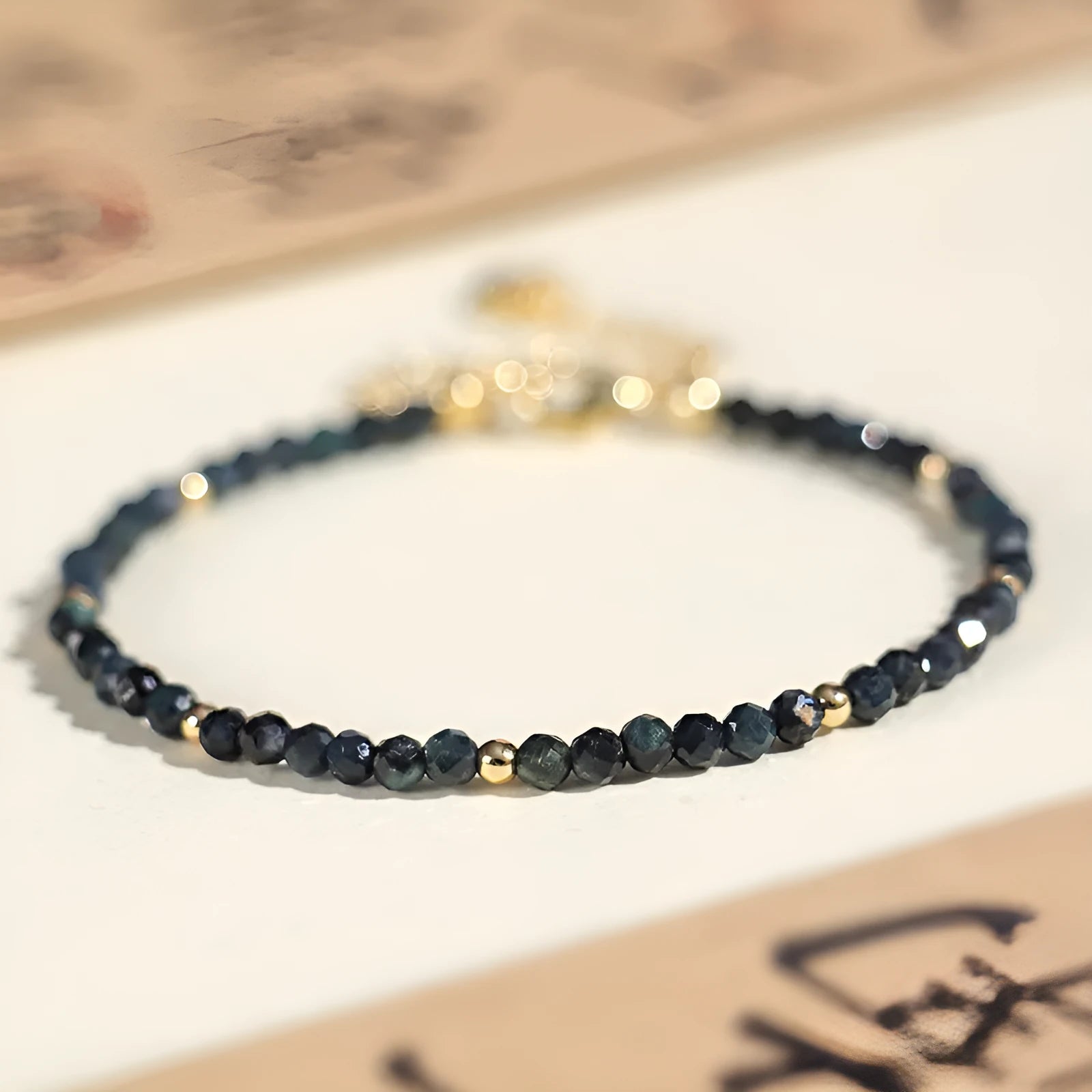 3mm blue tourmaline spacer bead bracelet for women with cut gemstone beads