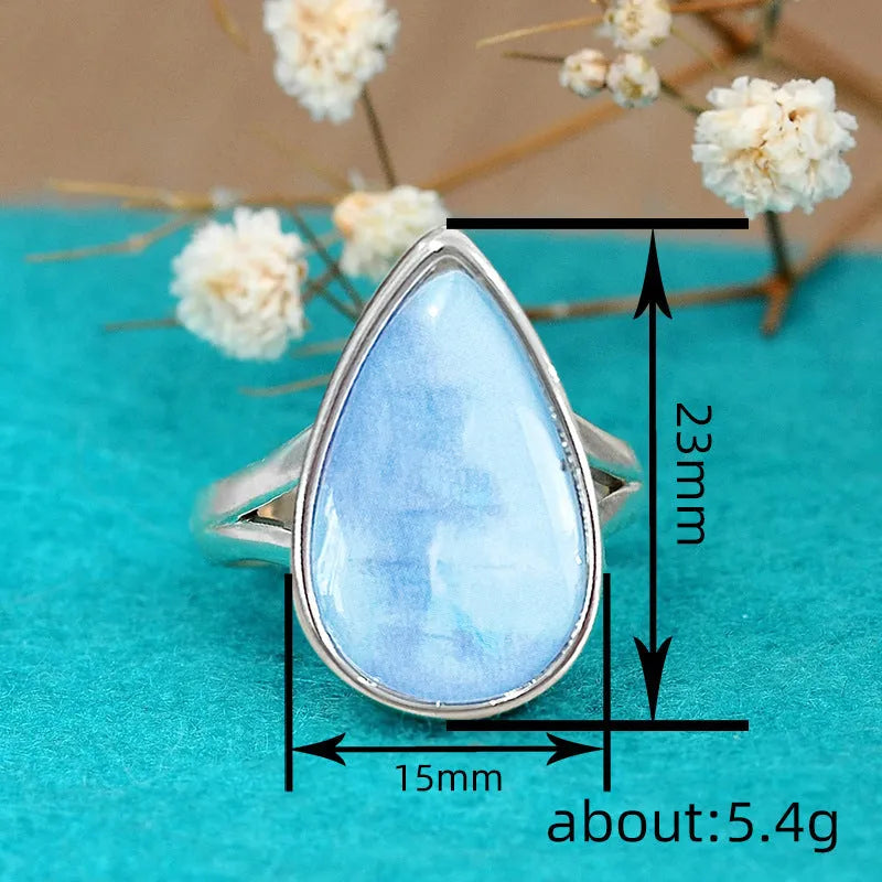Blue Water Drop Exquisite Ring for Women copper electroplated geometric drop shape A077 white gold colour
