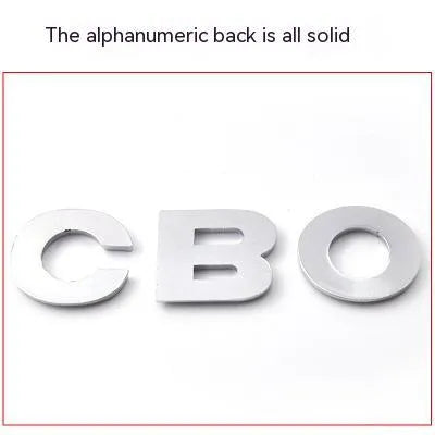 Zinc alloy metal car letter stickers showing 3D raised effect on vehicle bumper