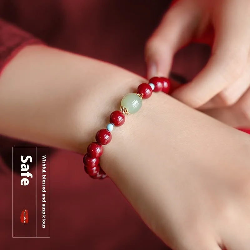 Purple gold sand cinnabar Hetian jade bracelet with geometric elliptical beads in three size options