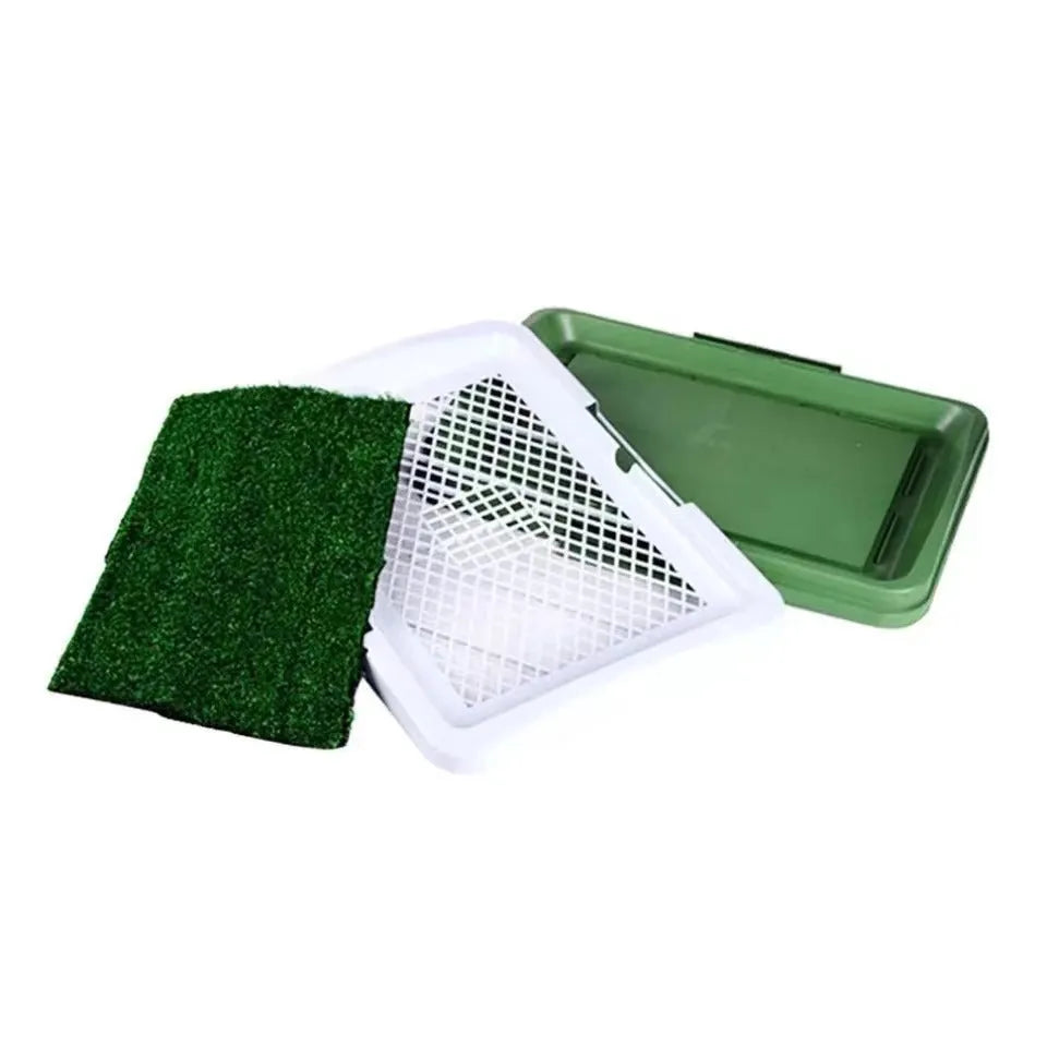 Green synthetic turf pet toilet tray with three layers for indoor dog potty training