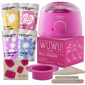 WUWUVISTA 27-piece hair removal kit with pink wax warmer, four coloured wax pots, and wax sticks