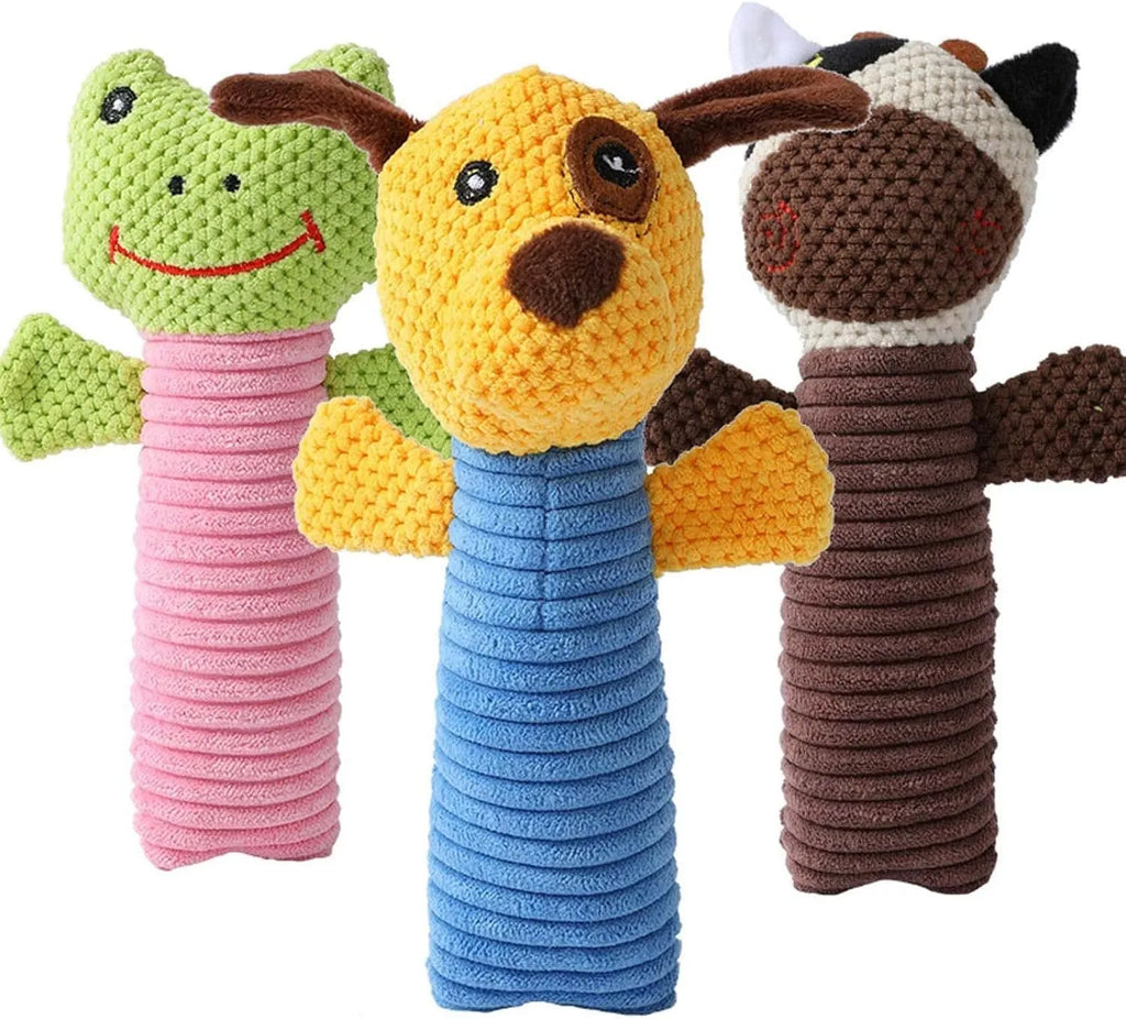 Squeaky plush dog chew toy in animal shape with cleaning massage texture