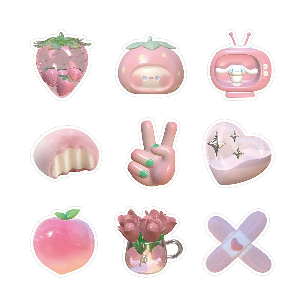 Light pink 3D decorative stickers with cute girl heart patterns in two style variations