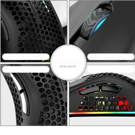BM600 hollow out honeycomb wireless gaming mouse in black, cyan, or white colour with USB receiver.
