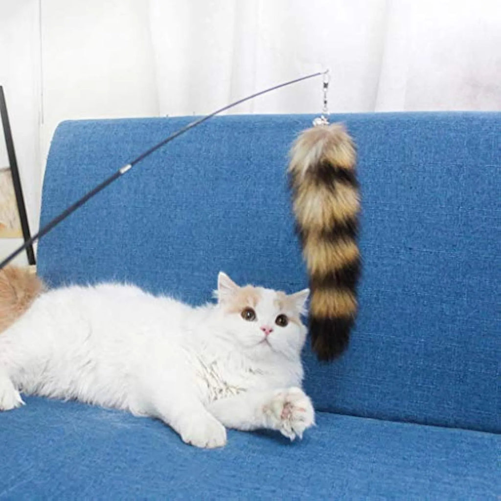 Black cat wand teaser with elastic string for interactive play
