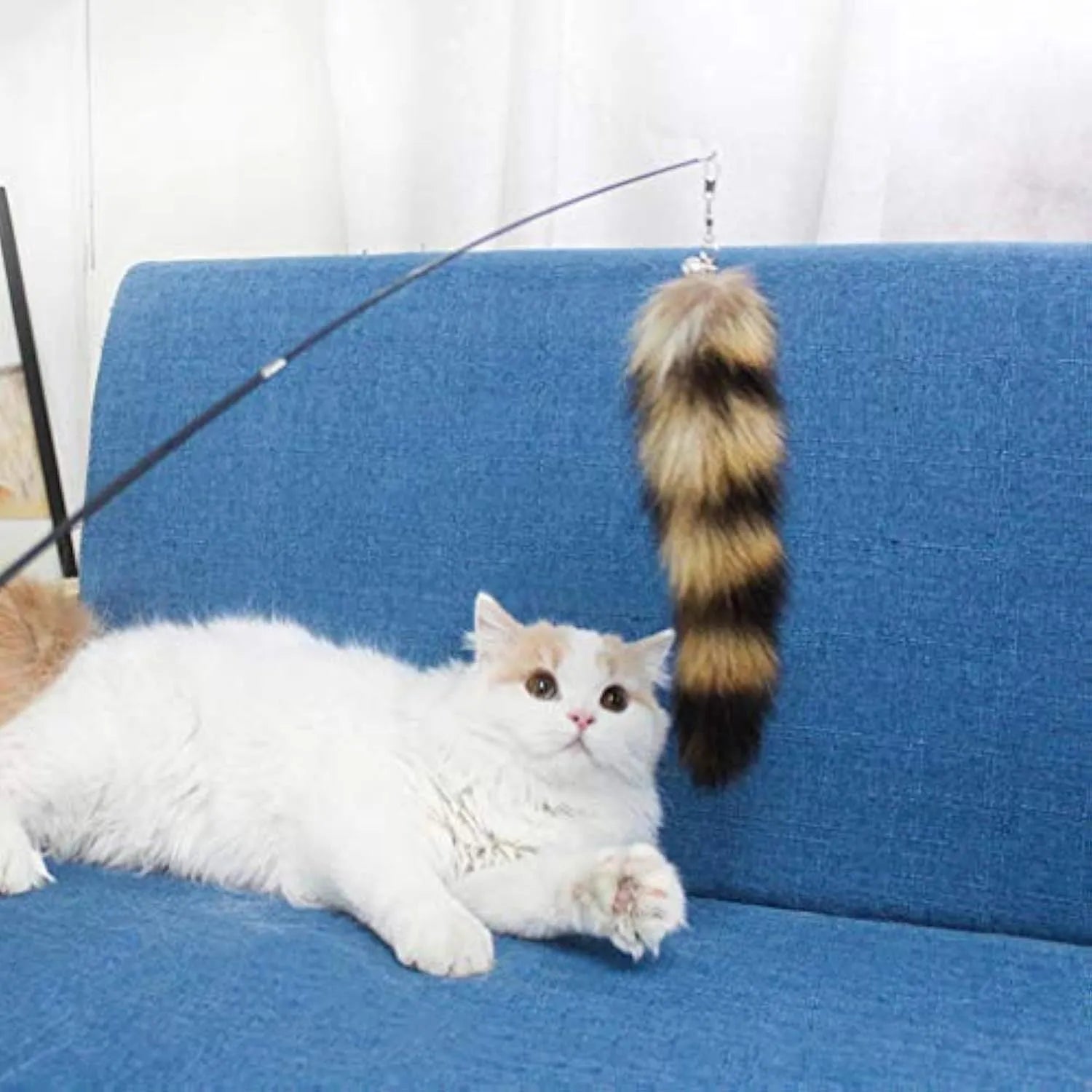 Black cat wand teaser with elastic string for interactive play