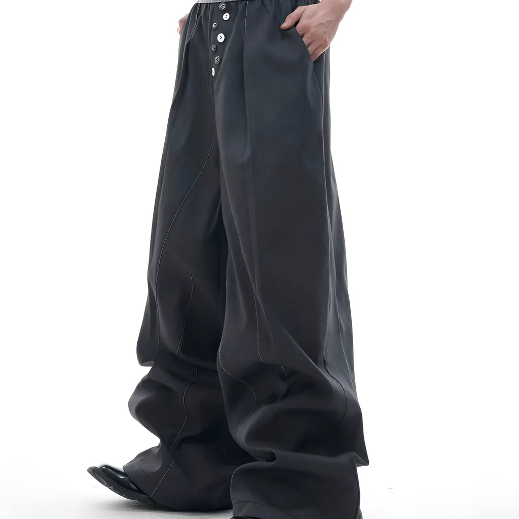 Straight-leg high-waist trousers with button front closure in black colour