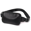 Men's small leather crossbody bag in black showing 17cm width dimensions