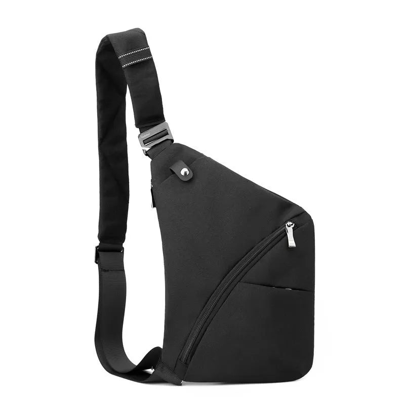 Men's grey Oxford cloth chest bag with single shoulder strap worn cross-body