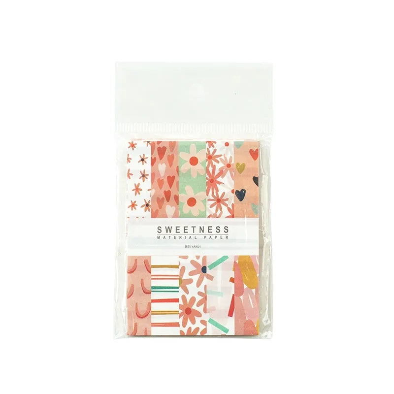 Retro dessert-themed note paper set showing ten colours including red plum cheese and caramel puff, 50 pieces measuring 56mm by 83mm