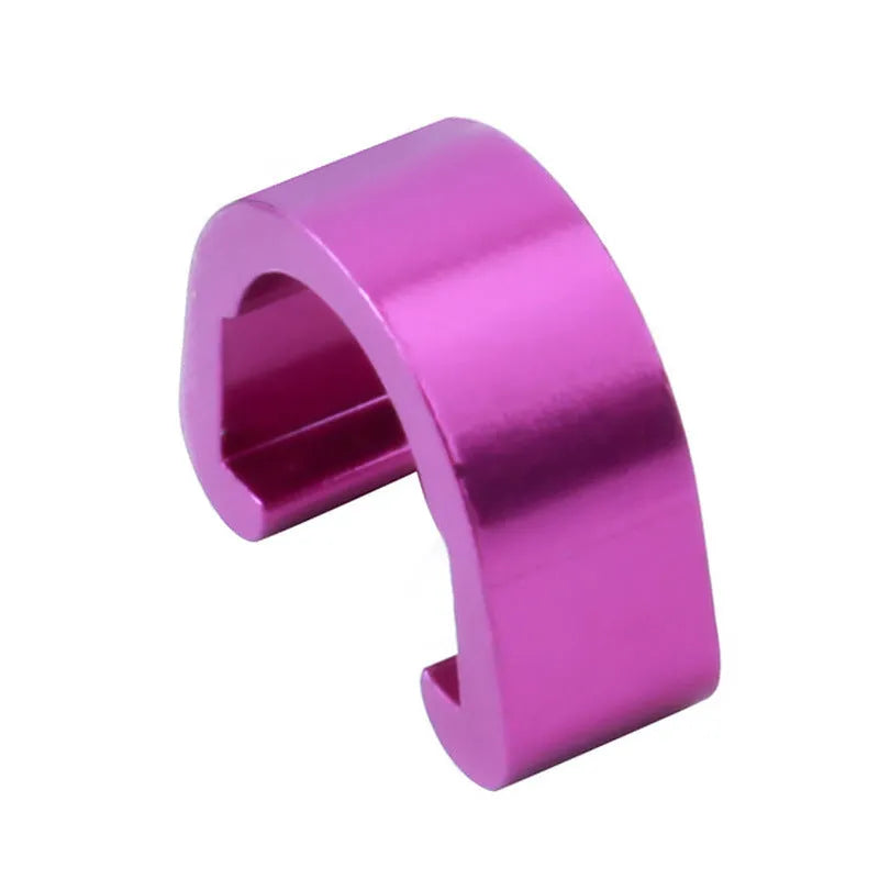 Pack of ten small aluminium alloy C-shaped buckles in assorted colours.