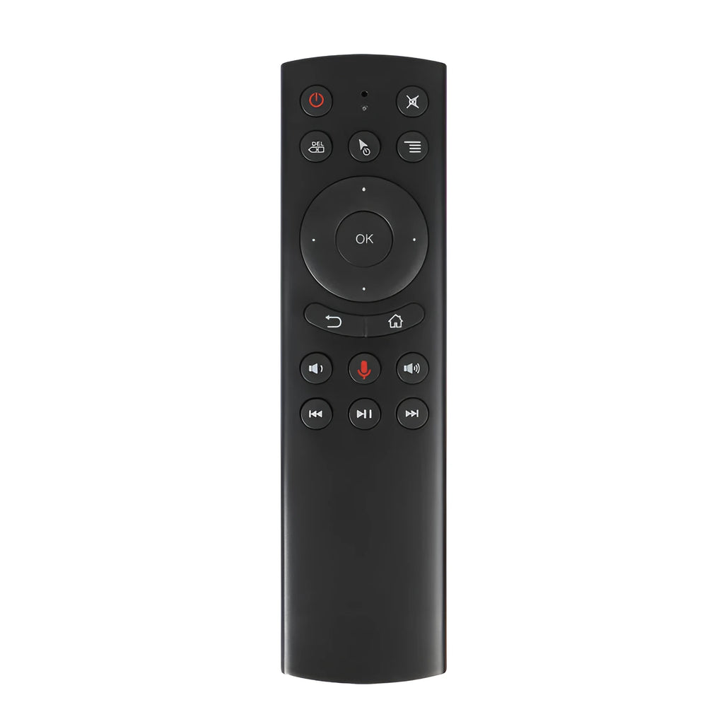 G20 FlyMouse 2.4G wireless air remote control with black ABS plastic body and silicone buttons.
