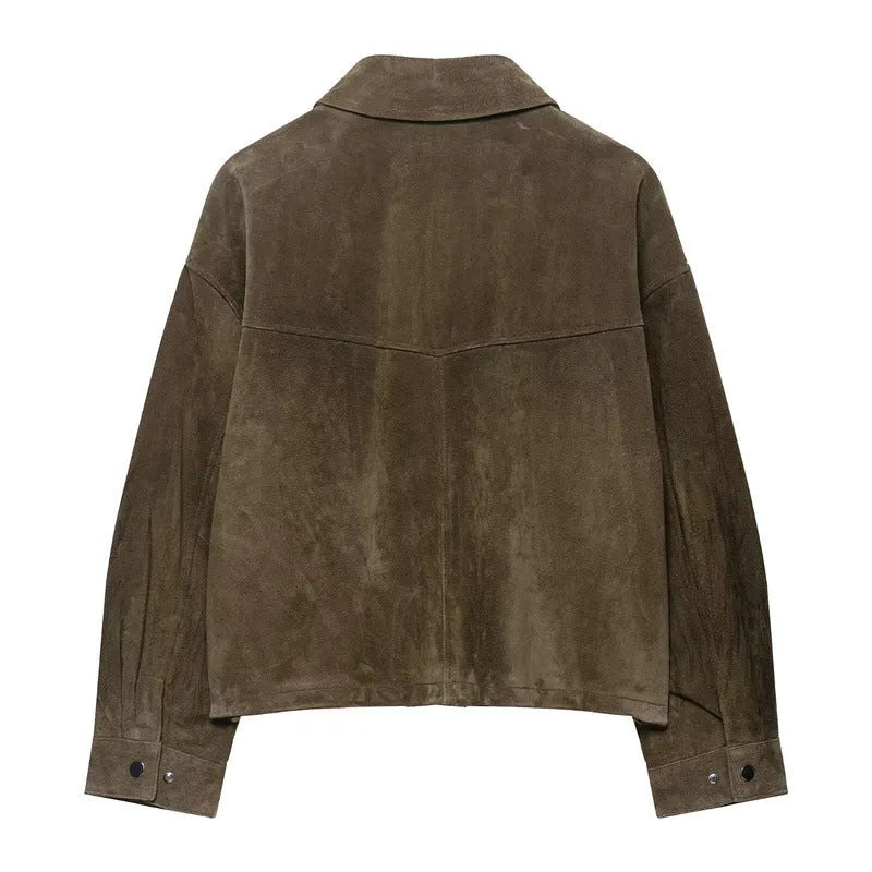 Women's regular fit casual jacket in PU fabric with Japanese Korean style