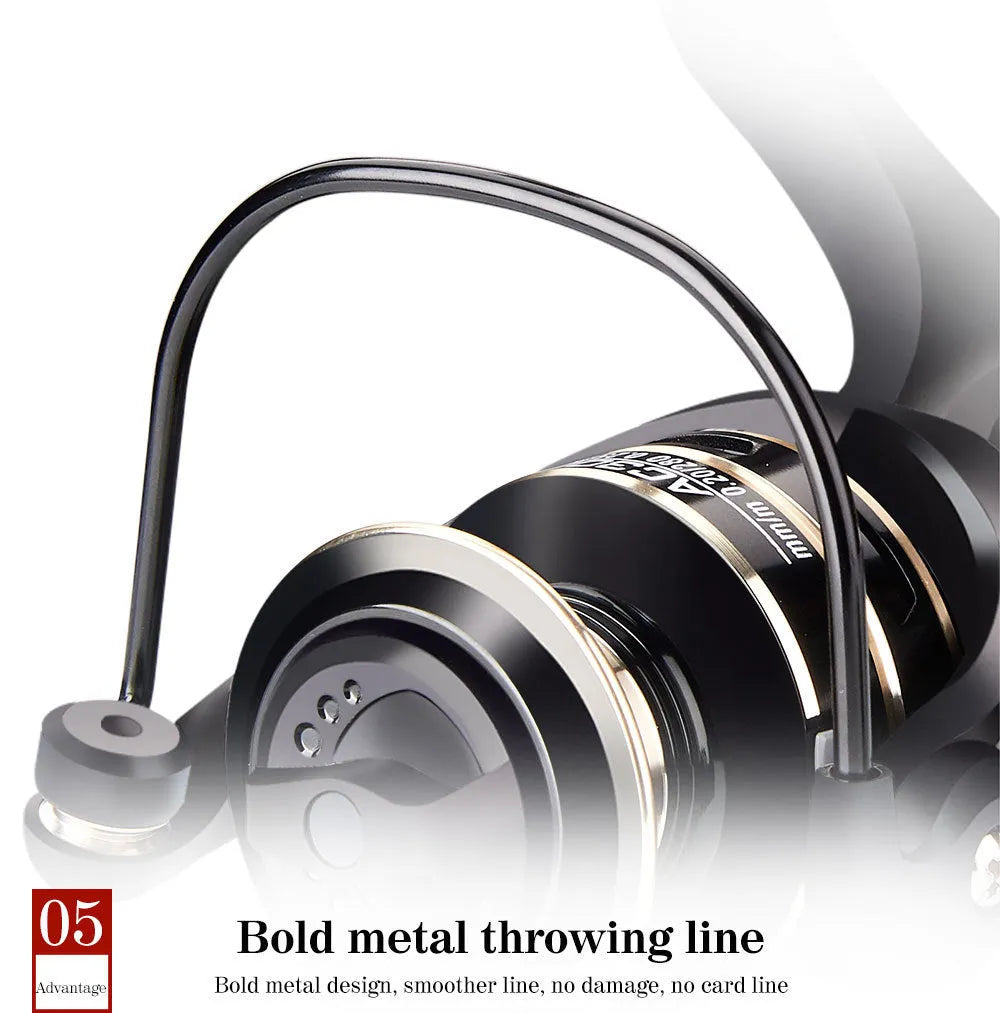 Fishing Reel Metal Spinning Wheel AC2000 AC3000 AC4000 AC5000 AC6000 AC7000 Lightweight Thickened Durable Full Metal Rocker Arm Waterproof Smooth Outlet No Line Damage Telescopic Rod Bait Fishing Reel