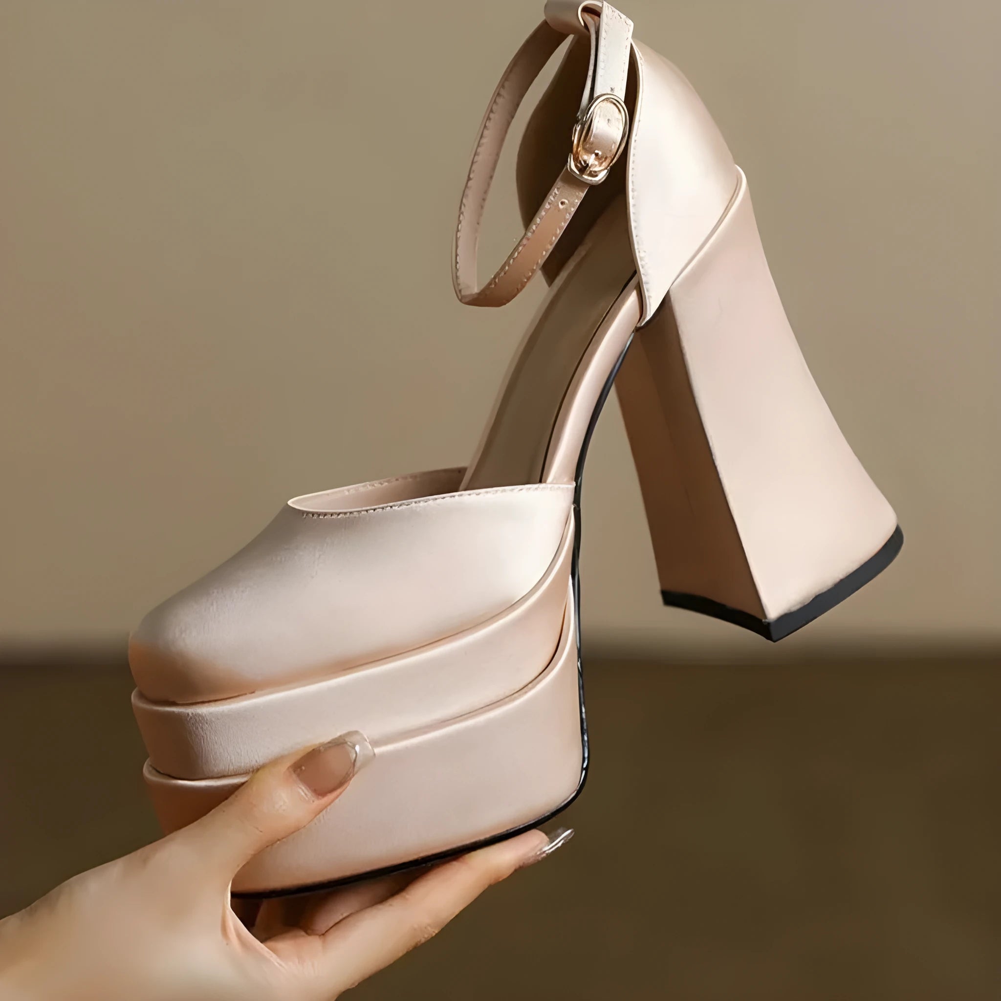 Women's white waterproof platform pumps with a chunky block heel and round toe on a neutral background.