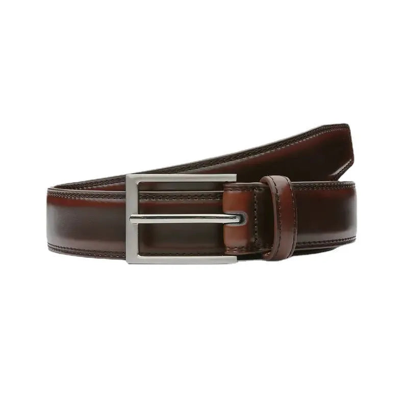 Men's genuine leather casual belt with alloy buckle showing 95 grain pattern