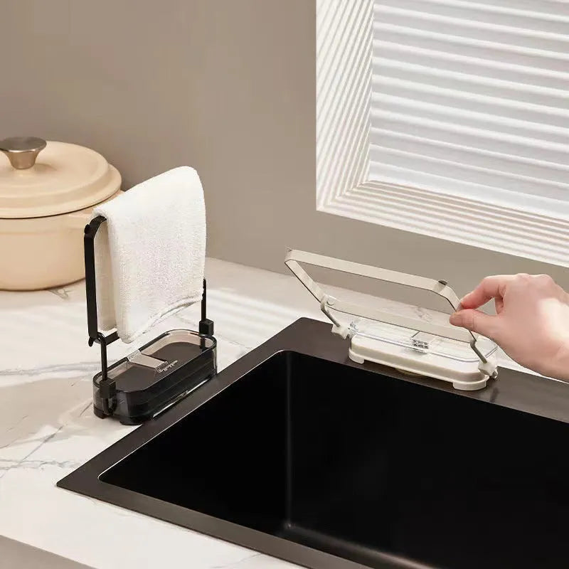 Green kitchen sink filter rack with suction cups and disposable filter pockets for food waste collection