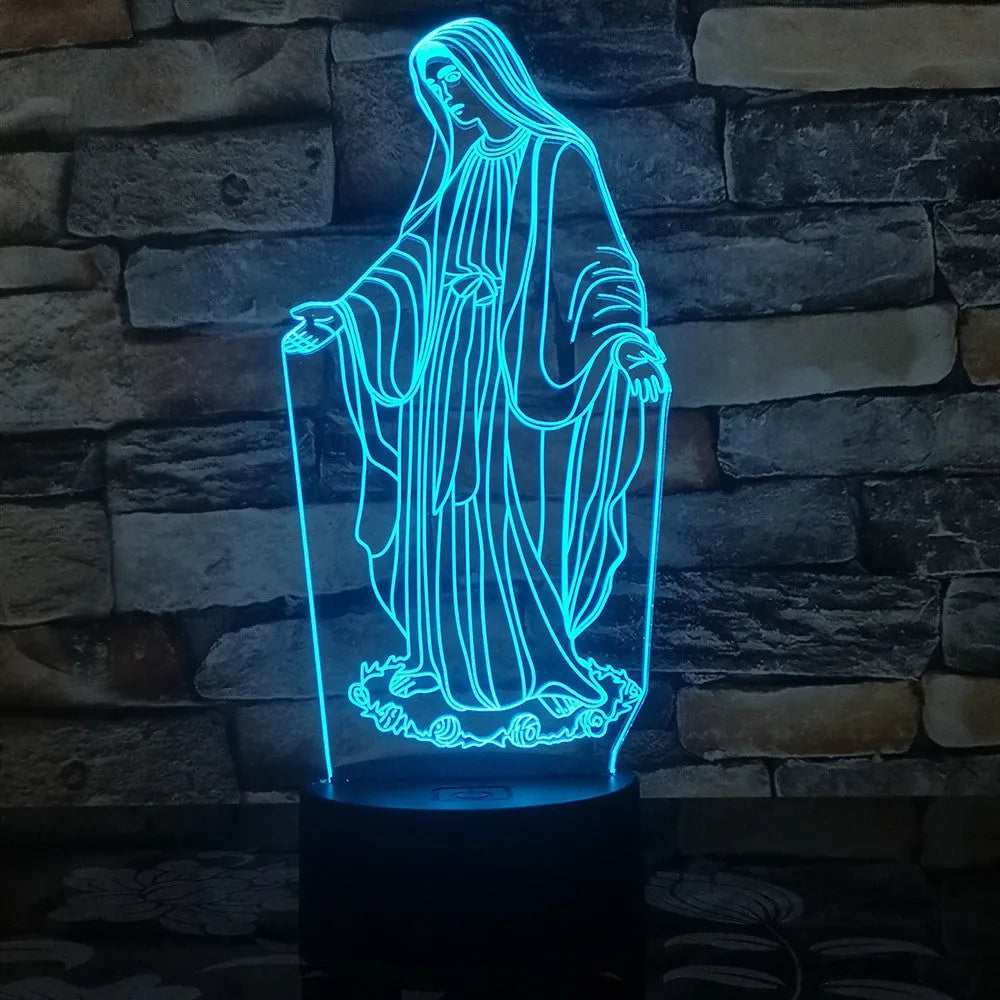 3D LED night light with laser engraved acrylic plate showing dual ring pattern, ABS base with touch controls