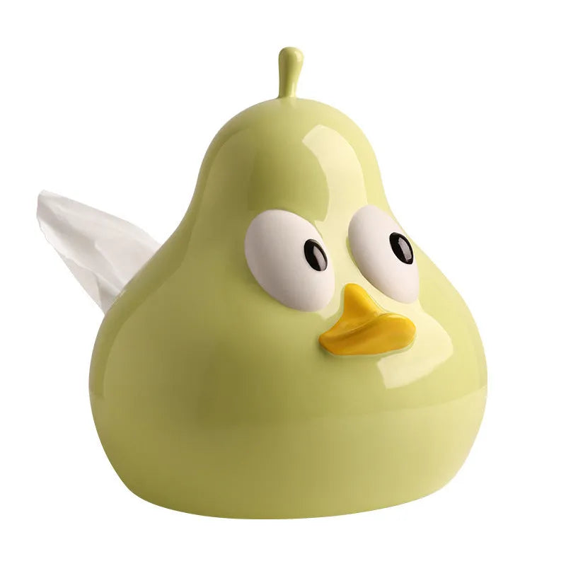 Ceramic pear-shaped tissue box in animal style design available in green or black colour