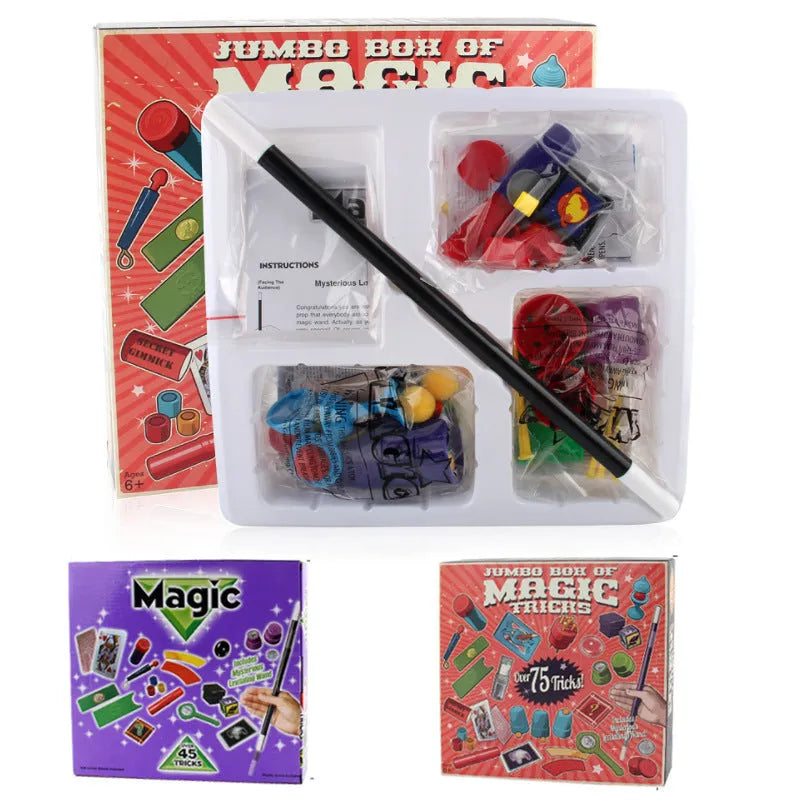 Purple and red plastic magic wand toy set for children aged 3-7 in cardboard packaging.