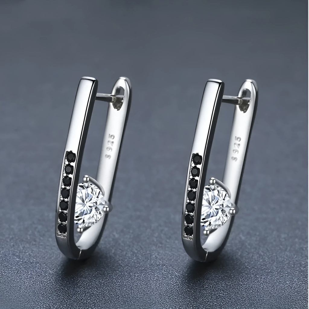 Black copper U-shaped ellipse earrings for women simple natural style design