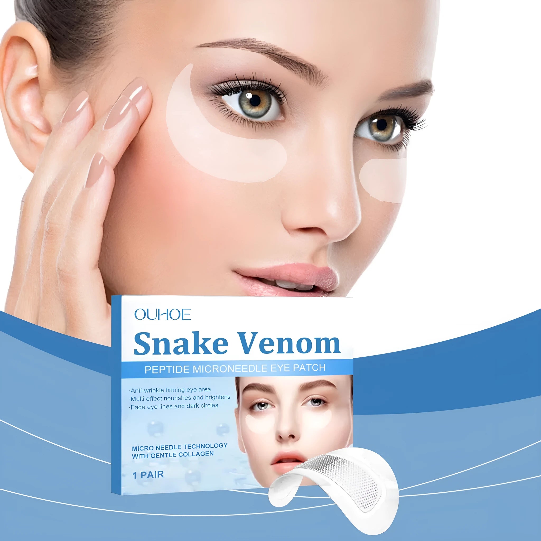 Elastic microneedle eye care patch for wrinkle treatment containing collagen and peptides
