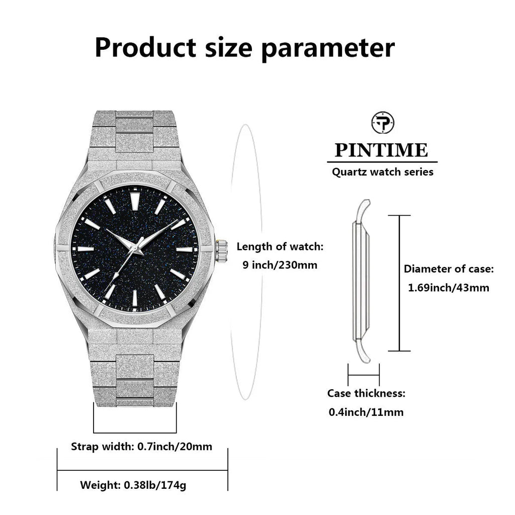 Men's business watch with stainless steel frosted case and luminous hands in silver colour option