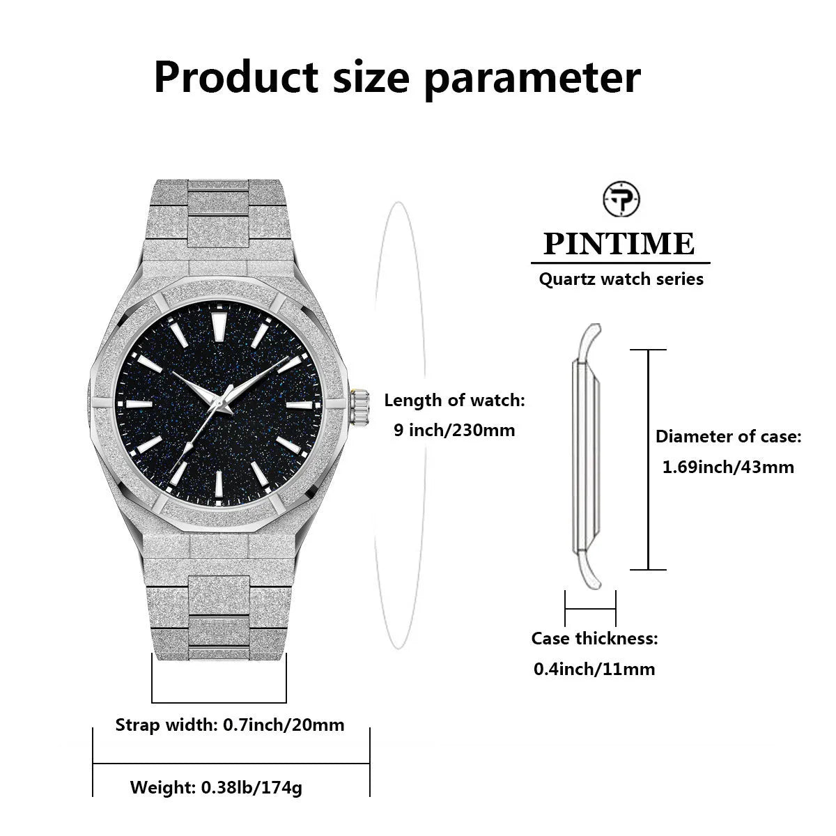 Men's business watch with stainless steel frosted case and luminous hands in silver colour option