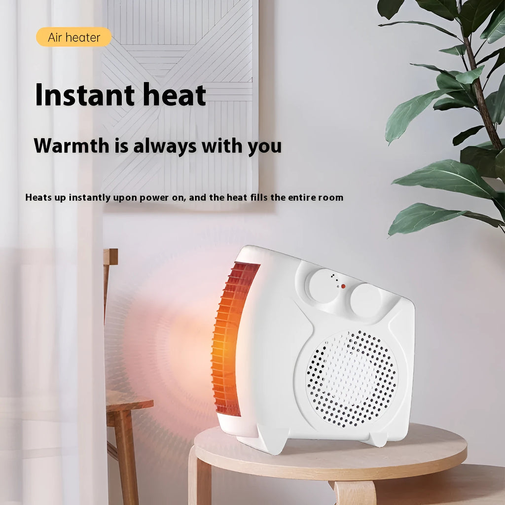 White vertical ceramic electric heater with compact design for desktop use