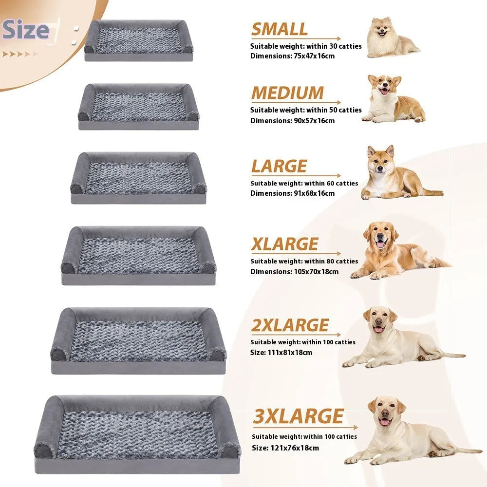 Grey U-shaped dog sofa with removable velvet cover and sponge filling in seven size options