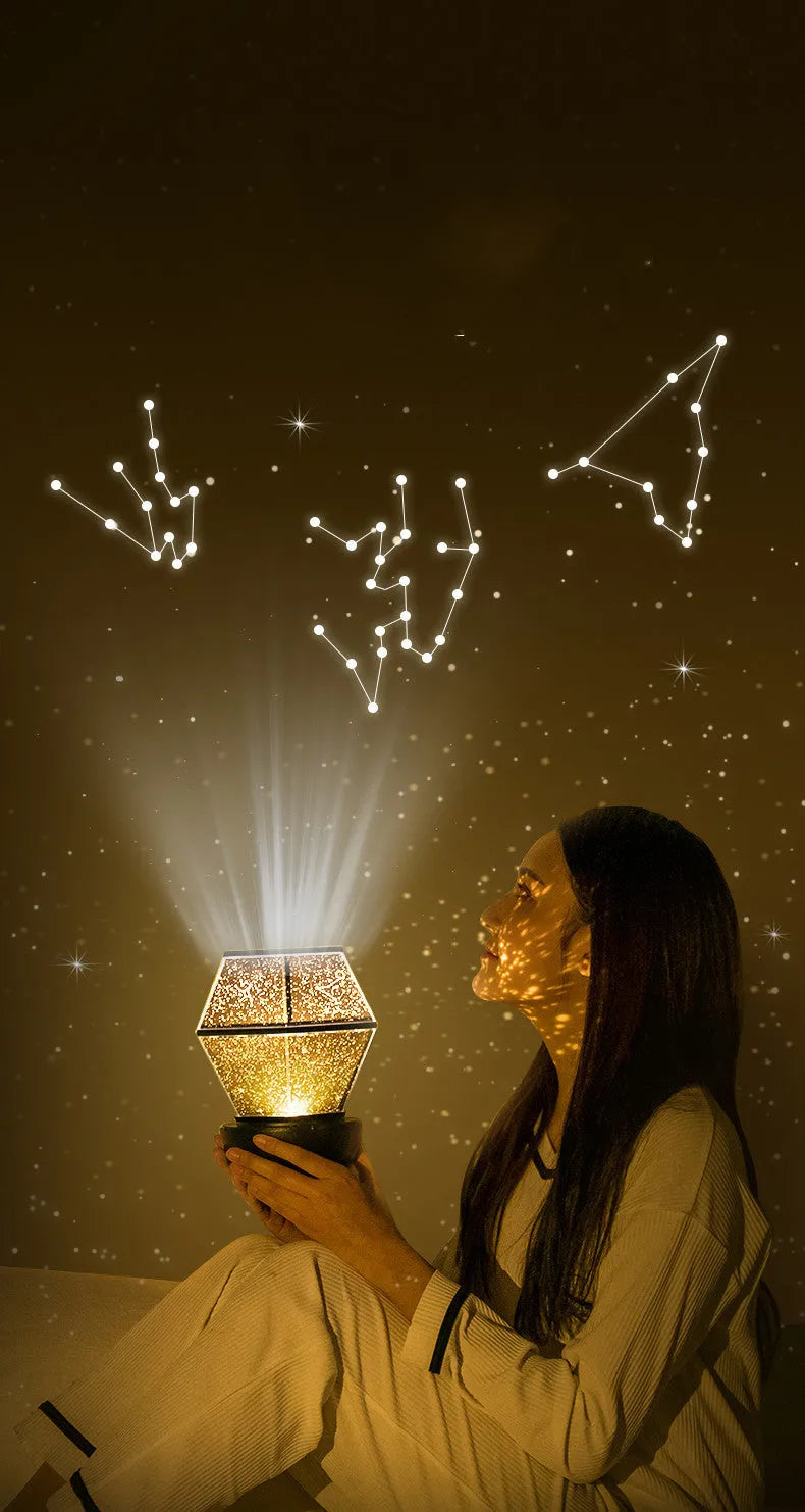 Children's rotating stars LED night light with three-colour light effects on bedroom wall