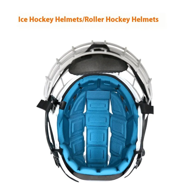 Ice hockey helmet with carbon steel face mask in sizes S M L XL for ball hockey protection