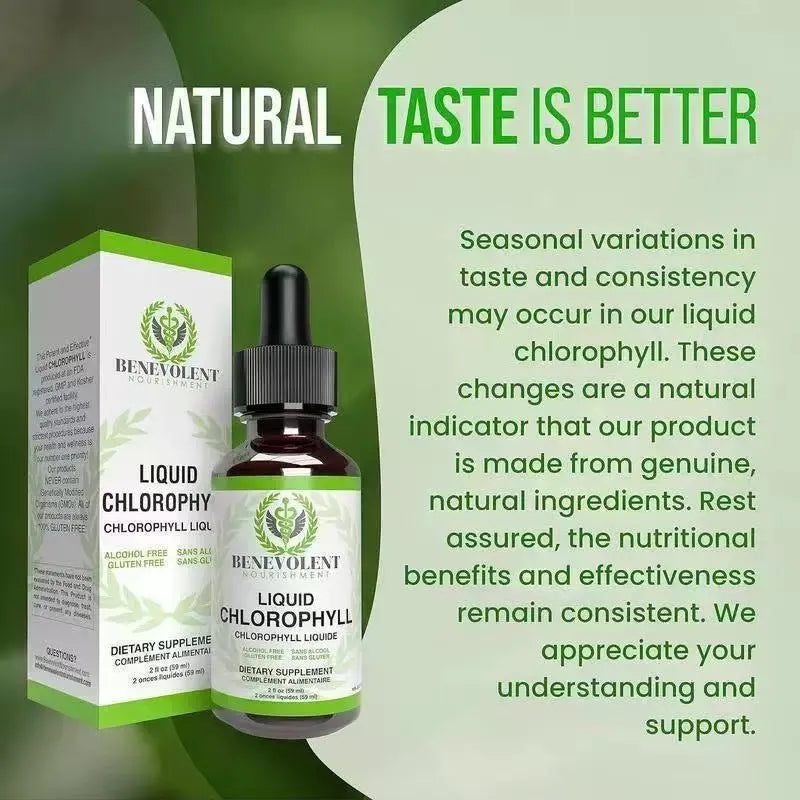 60ml bottle of natural liquid chlorophyll drops for adults with dropper