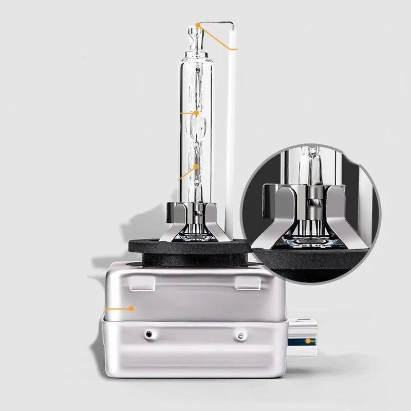 Xenon car headlight bulb and lens assembly in aluminium shell for D1S or D1R fitment.