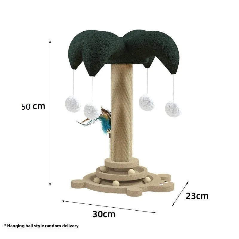 Solid wood cat scratching post with sisal rope and rotating turntable in decorative panda style design