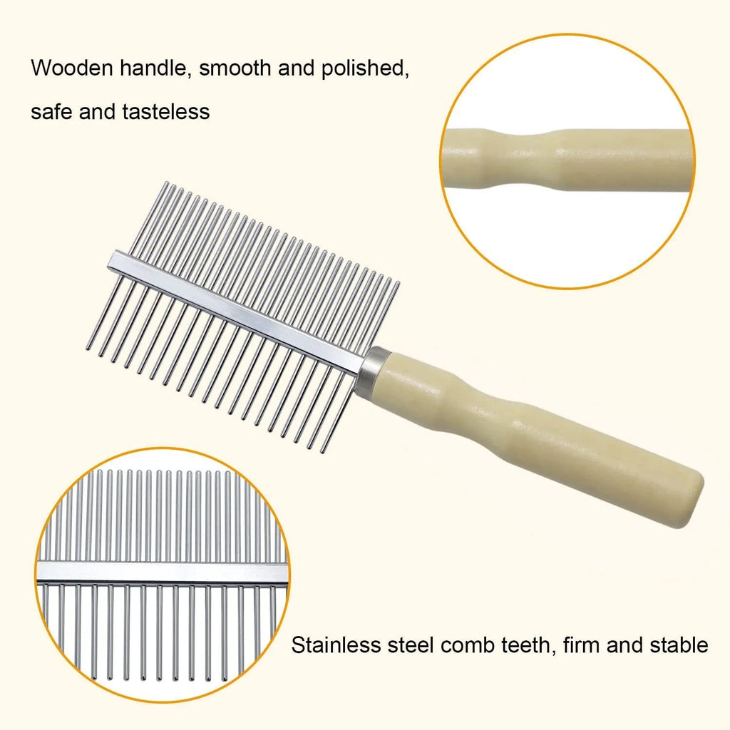 Wooden handle pet grooming comb with round metal teeth for dogs and cats
