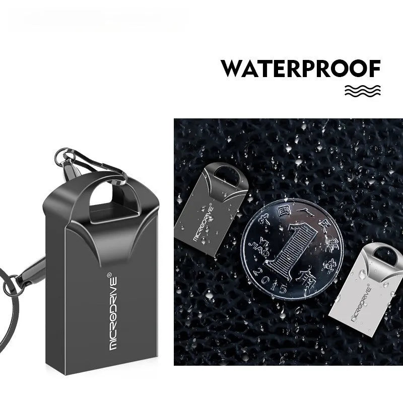 Compact black or silver metal USB flash drive with capacity options from 4GB to 128GB