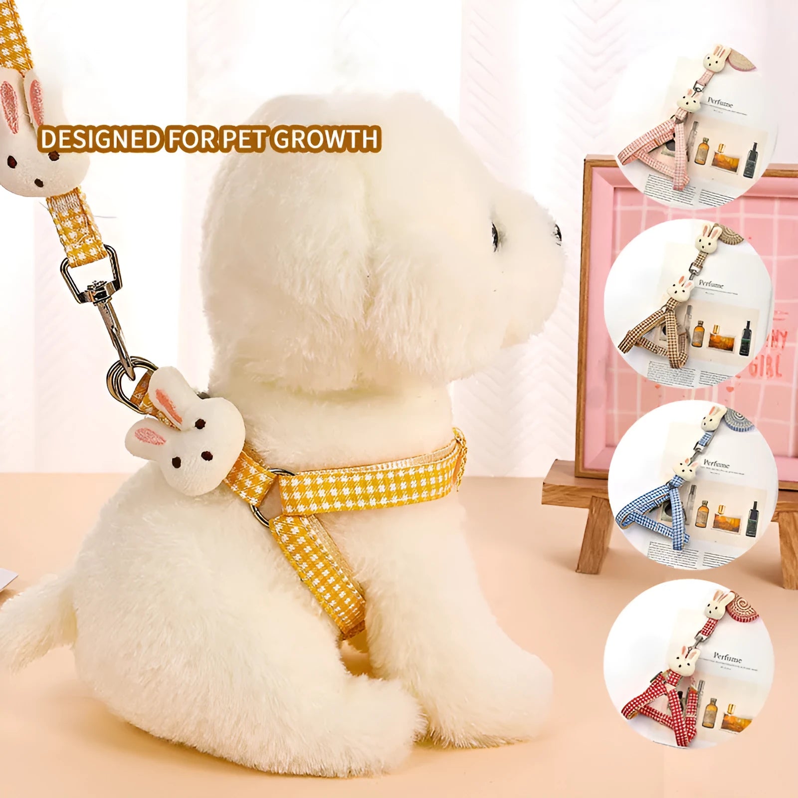Small dog harness and leash set with quick-release buckles in multiple colours