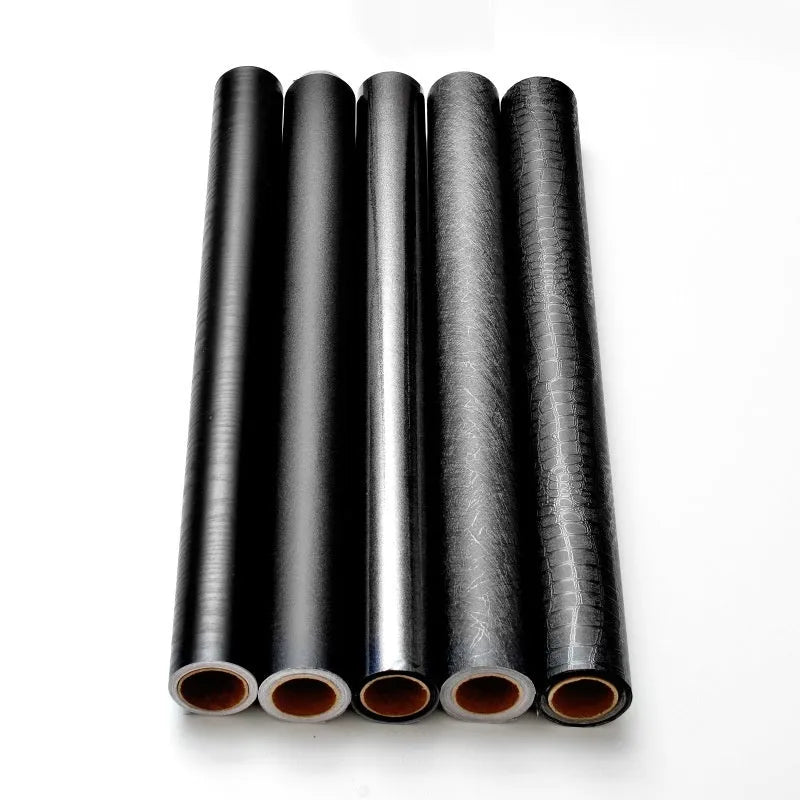 Self-adhesive black wood grain PVC wallpaper roll for furniture renovation, 40cm width