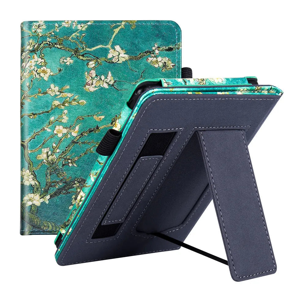 Kindle Paperwhite leather case with integrated wrist strap in a choice of colours including black calfskin.
