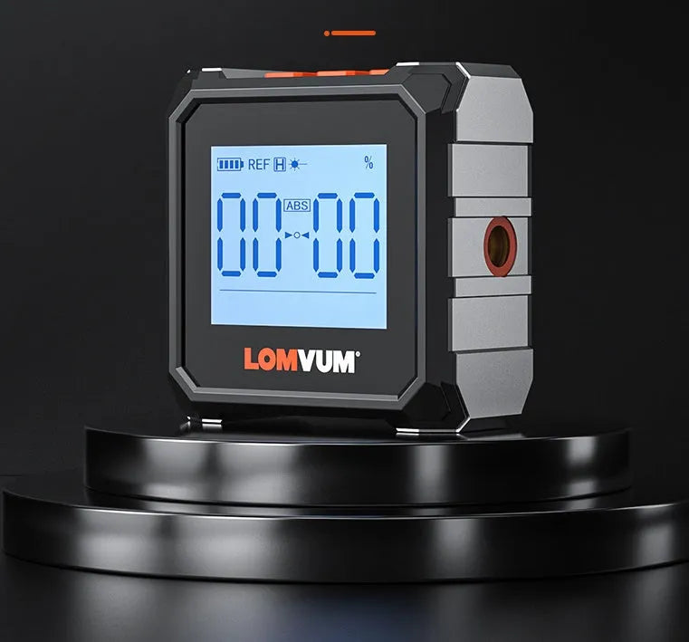Laser infrared digital inclinometer tape measure with alloy casing and magnetic sides.